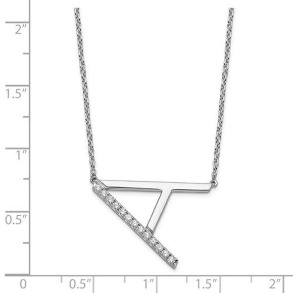 14k White Gold Sideways Diamond Initial A Necklace - Picture 3 of 3